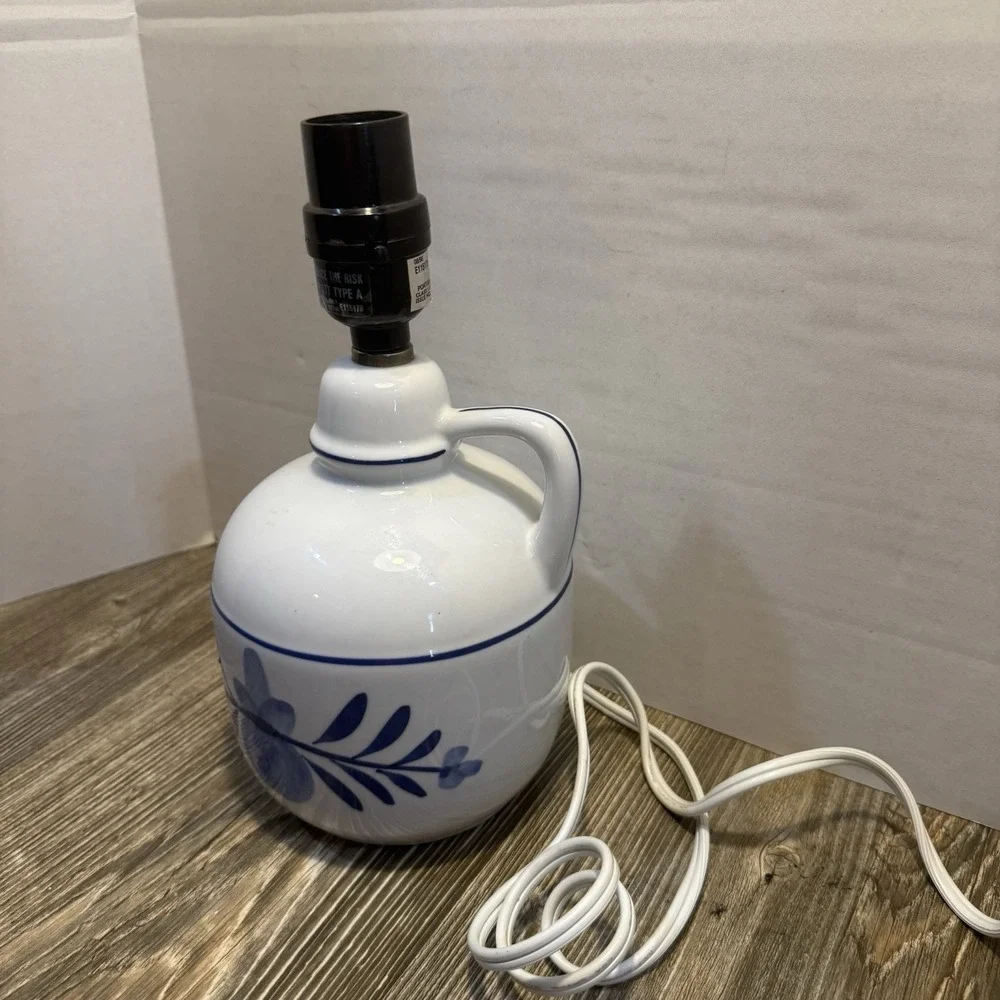 Vintage Blue and White Simple Jug Lamp } Floral Blue Table Lamp